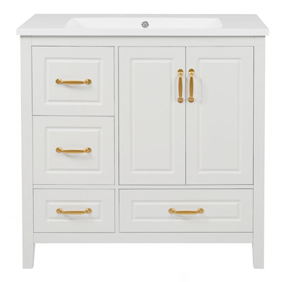 Meuble-lavabo de salle de bain avec lavabo, une armoire avec portes à fermeture en douceur, 4 tiroirs à fermeture en douceur