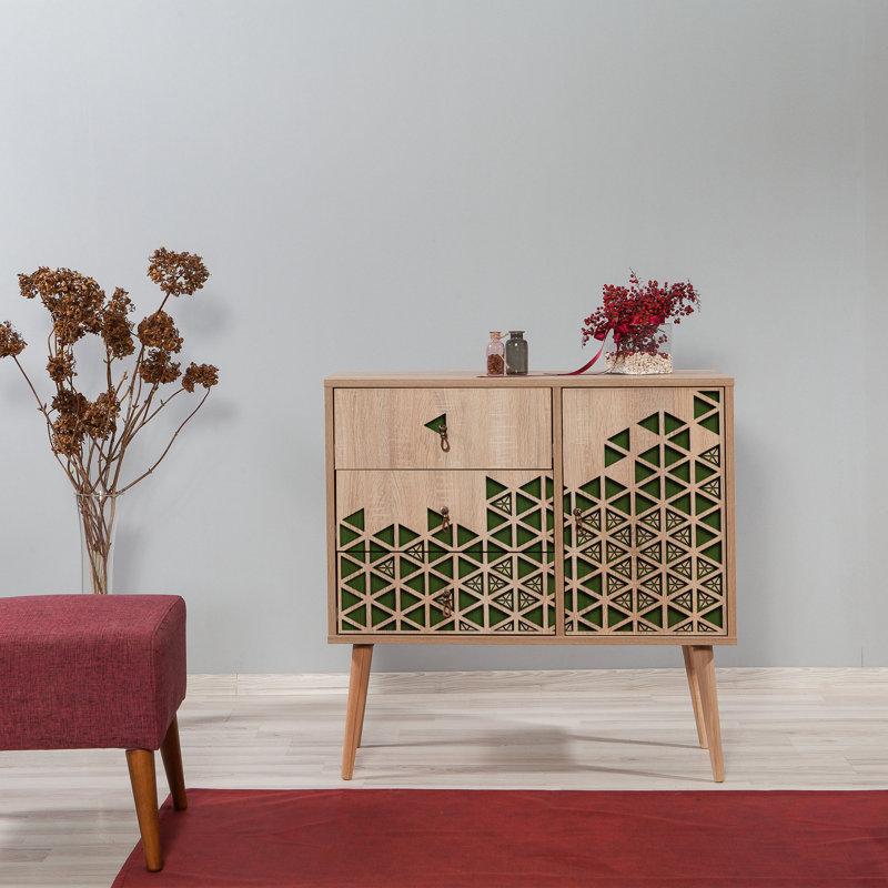 Commode combinée 3 tiroirs Borup, Vert / beige