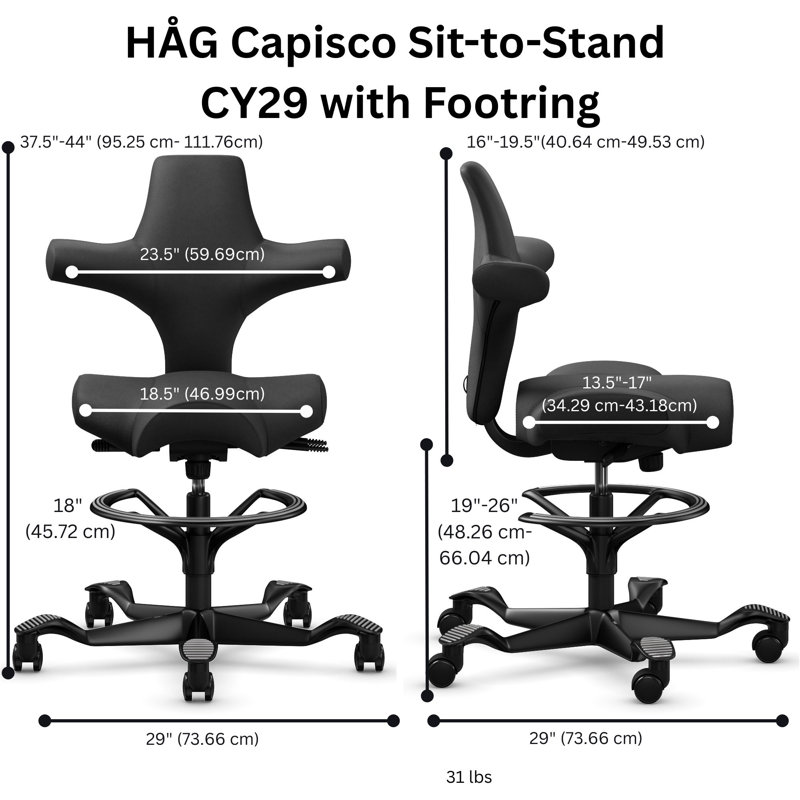 HÅG Capisco Adjustable Sit-to-Stand Height Chair with Footring, Silver, Brown Latte