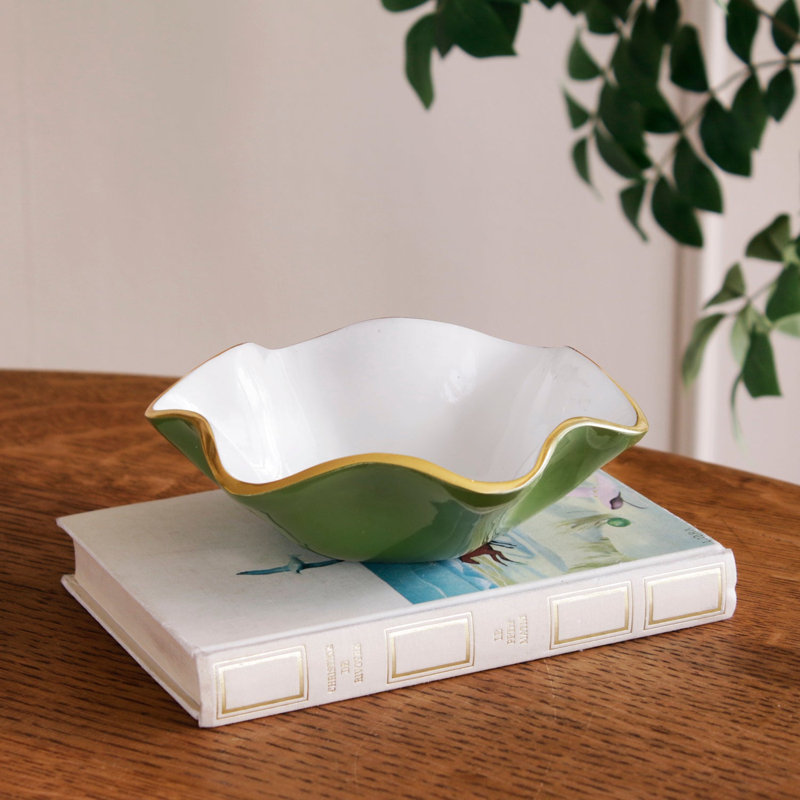 Petit bol rond Encanto Carola, Blanc / vert feuille
