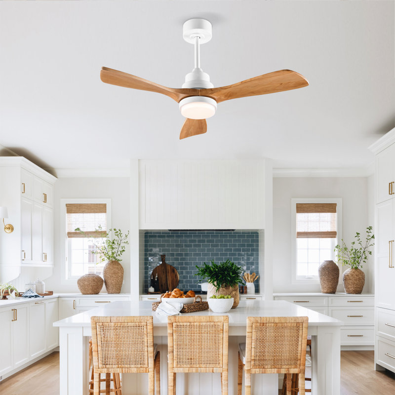 Ventilateur de plafond 42 po, 50 po, 60 po, 72 po à 3 pales en bois massif avec éclairage à DEL et moteur à courant continu réversible