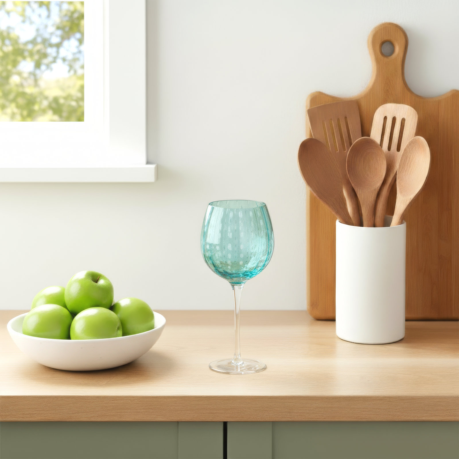 Jamesena Ribbed Wine Glass, Aqua Blue