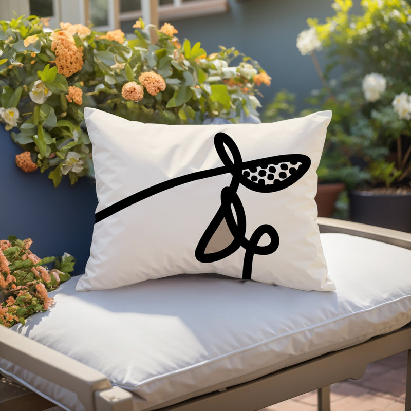Coussin lombaire réversible intérieur / extérieur Jai Abstract, H 18 po x l 25 po, Blanc cassé / blanc