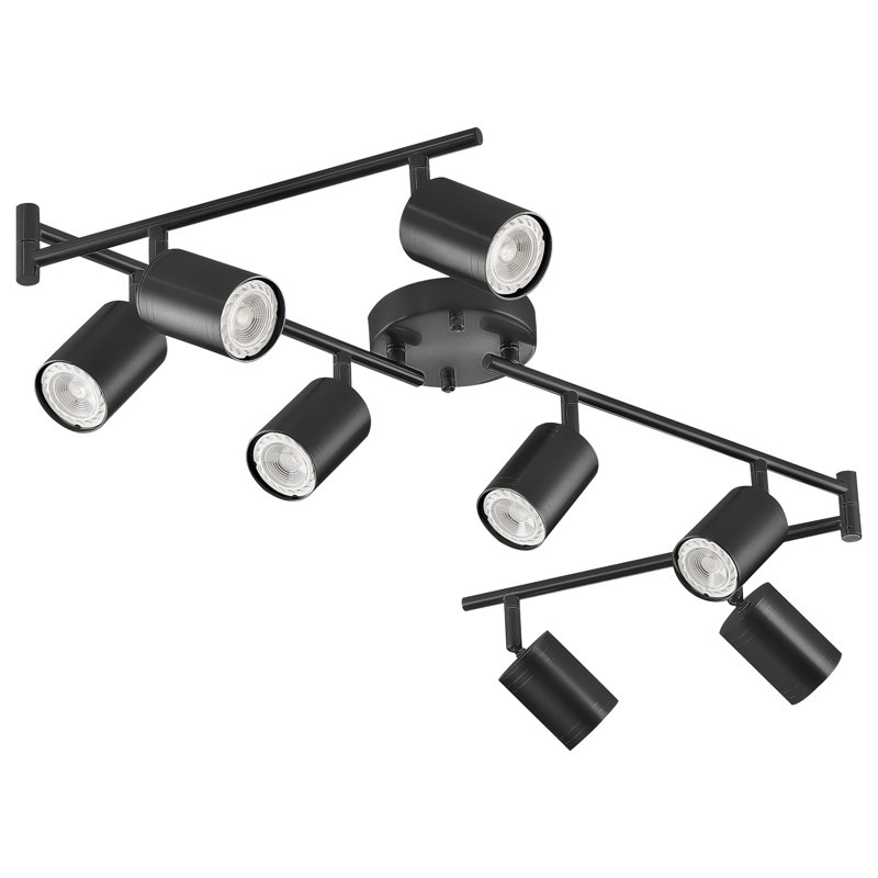 8-Light Track Light Fixture with Adjustable Heads & 8 Bulbs Included, Matte Black, Black
