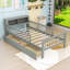 Lit plateforme simple en bois avec tiroirs de rangement, tablettes et tête de lit-1058208748