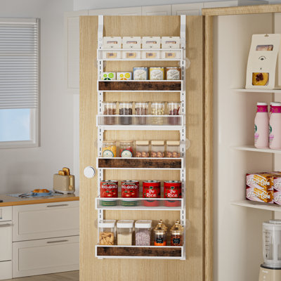 Étagère à épices suspendue ou murale 2 niveaux en bois blanc et acrylique à 6 niveaux avec panier réglable, tablette de rangement robuste pour garde-manger et salle de bain simple