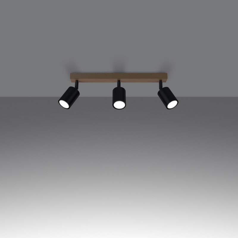 Verdo Steel Flush Mount, Black/Wood, 61x45x17,5 cm, 3 Lights
