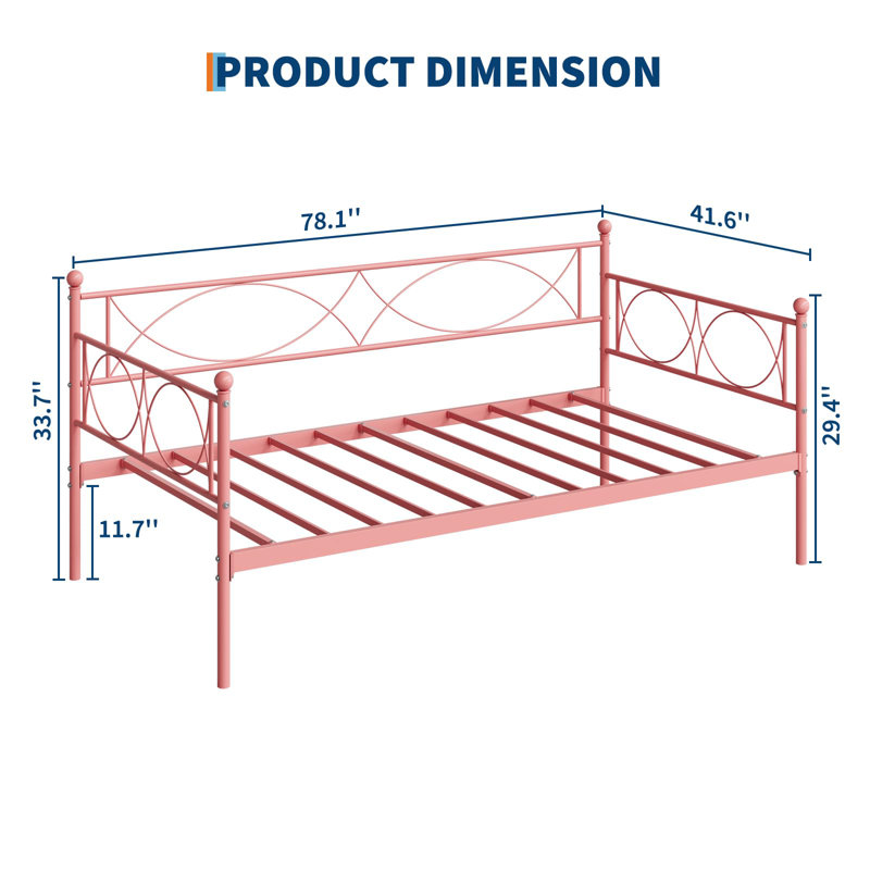 Twin Metal Daybed | Durable Steel Frame with Headboard | Space-Saving Sofa Bed for Bedroom or Guest Room, Pink-1, Pink
