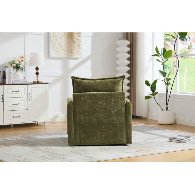 Fauteuil demi-tonneau pivotant avec mousse à mémoire de forme et chenille - rotation à 360 °, Chenille olive, Olive