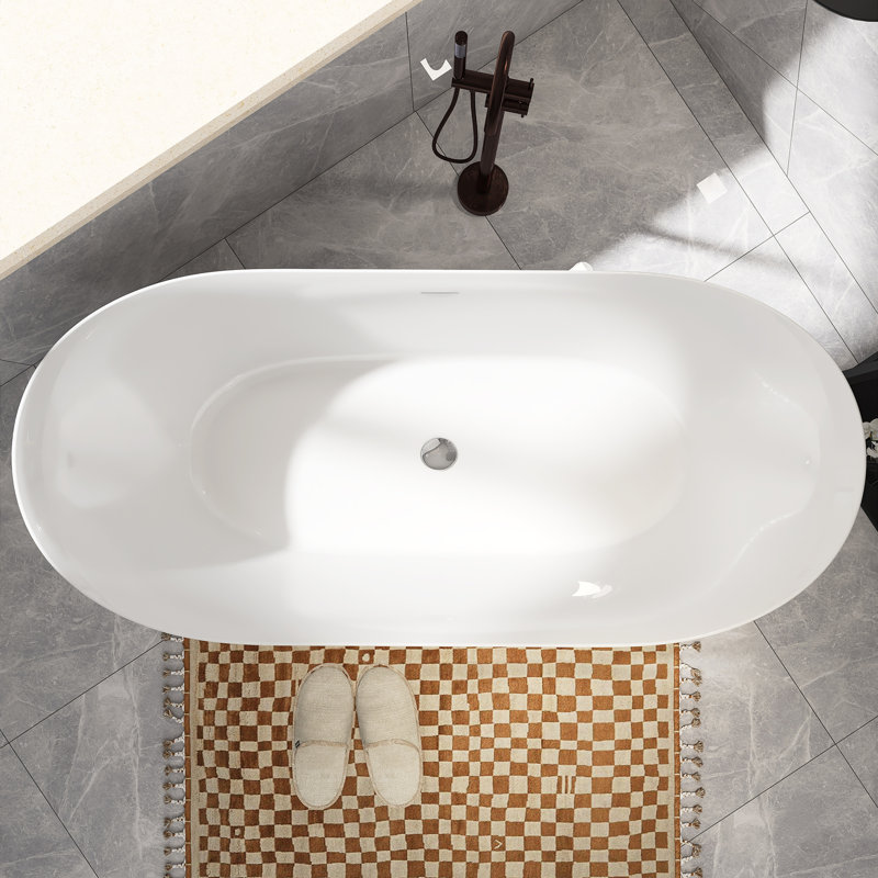 67'' x 29.5'' Freestanding Soaking Acrylic Bathtub, Gloss White