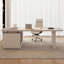 Bureau à 3 tiroirs en pierre frittée en forme de L beige + blanc-297763619-297763613