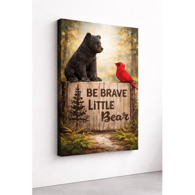 Bear and Cardinal Inspirational Quote Canvas Wall Art Rustic Woodland Home Decor 16x24 Inch Canvas Print - Ready to hang