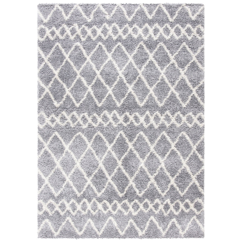 Gray and White Geometric Shag Area Rug, 5' x 7'