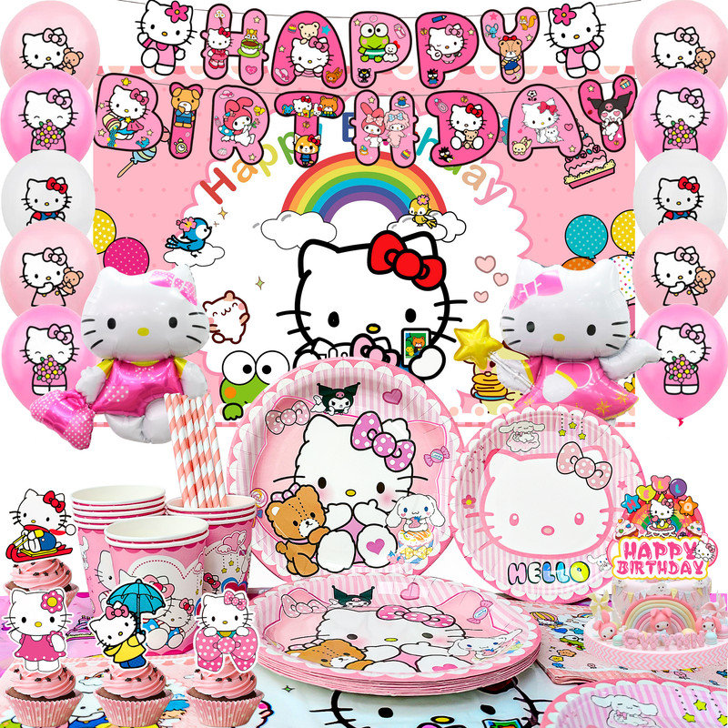 Hello Kitty Birthday Decorations,94pcs Hello Kitty Party Decorations & Hello Kitty Party Tableware Set