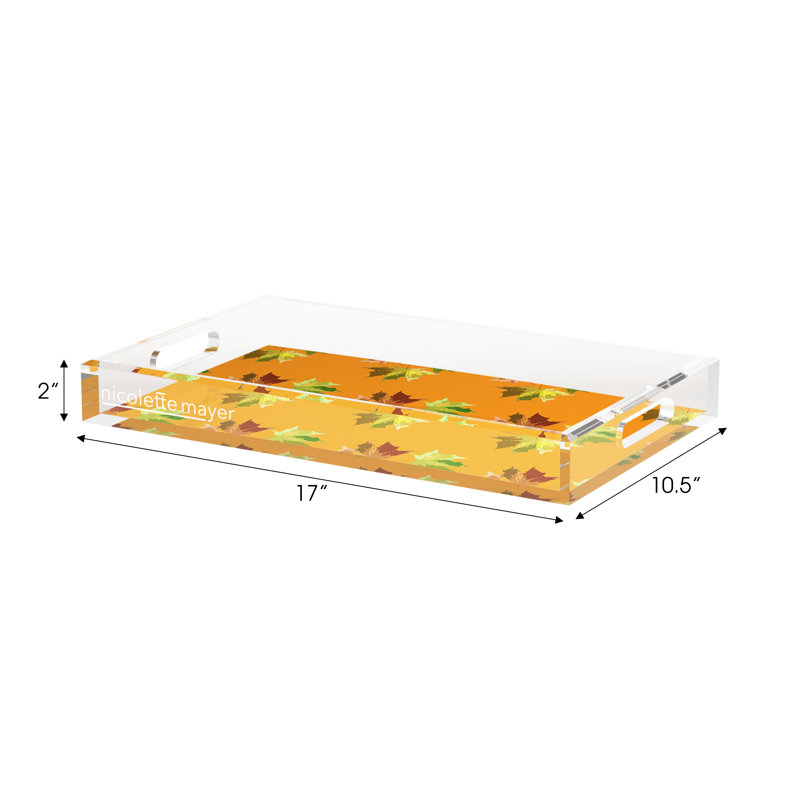 Plateau décoratif rectangulaire feuilles d'automne en acrylique, L 17 po x P 10,5 po x H 2 po, Orange