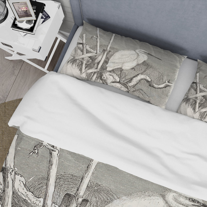 Little Egret Bird - Ensemble de housse de couette Farmhouse - Microfibre de polyester
