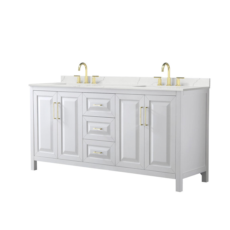 Daria 72'' W Vanity, White, Brushed Gold, White Quartz
