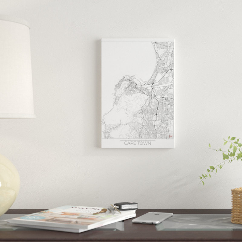 « cape town minimal urban blueprint map », impression sur toile, H 40 po x l 26 po x P 1,5 po, Toile tendue, Pas de tapis