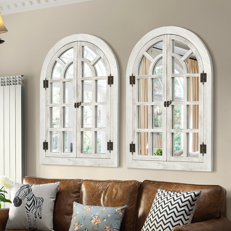 Fleda Solid Wood Window Pane Wall Mirror, 30" x 20", White