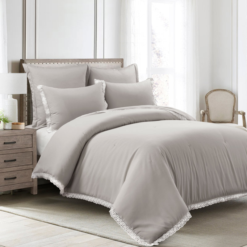 Ensemble d'édredon en microfibre 5 pièces Rosalie, Édredon double / double, Gris clair
