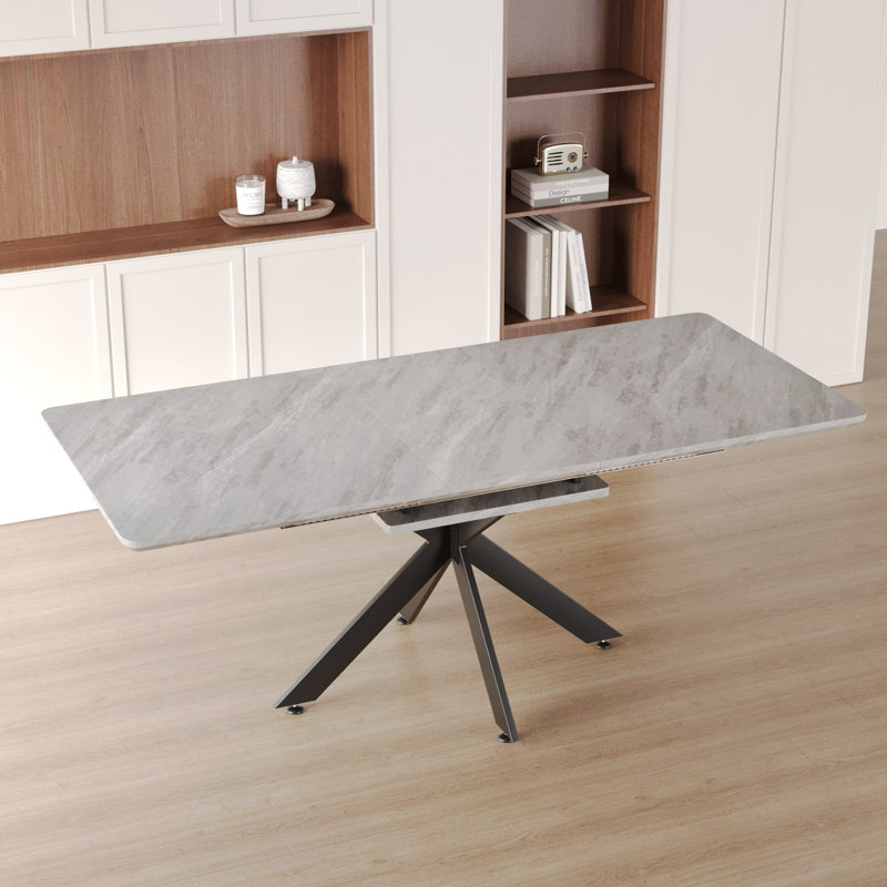 Grande table de salle à manger extensible, en bois aggloméré et en métal, style moderne pour le divertissement à la maison