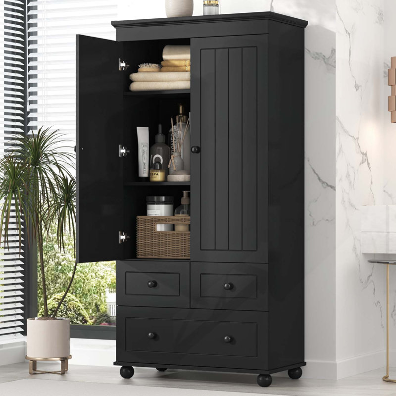 Grande armoire de rangement polyvalente avec plusieurs compartiments pour divers espaces, Black