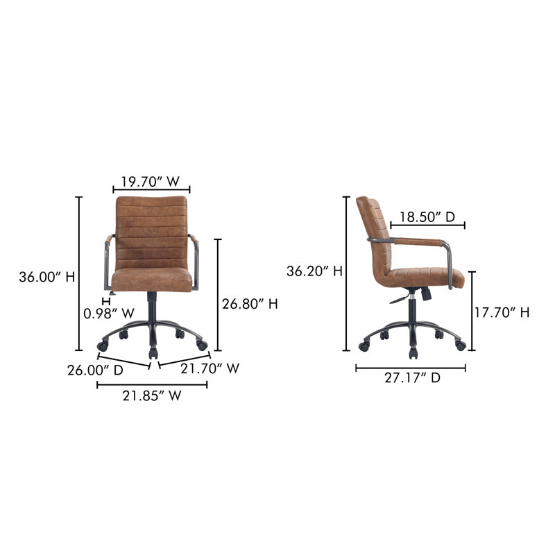 Roy Leather Swivel Office Chair, Brown