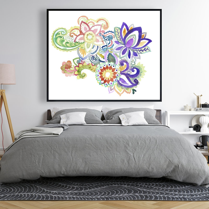 Aquarelle cachemire - Fleurs de chambre encadrées