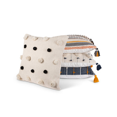18 in W Ivory, Black, & Gold Woven Square Throw Pillow