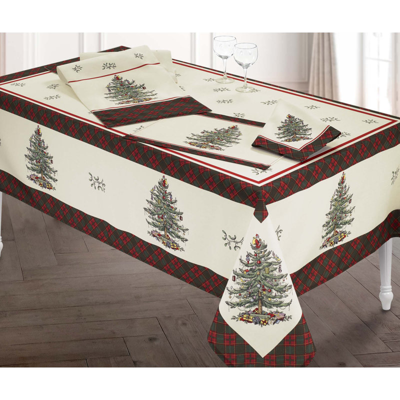 Christmas Tree Floral Tablecloth, 70" L x 70" D