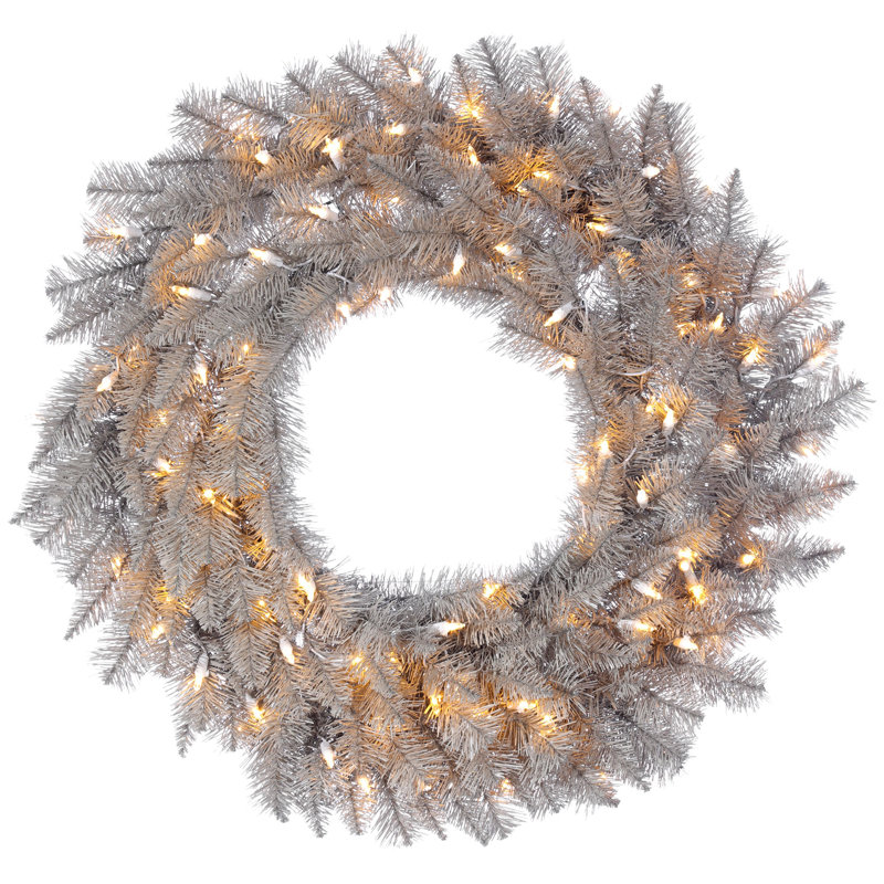 Couronne de sapin artificielle platine, H 36 po x l 36 po x P 3 po