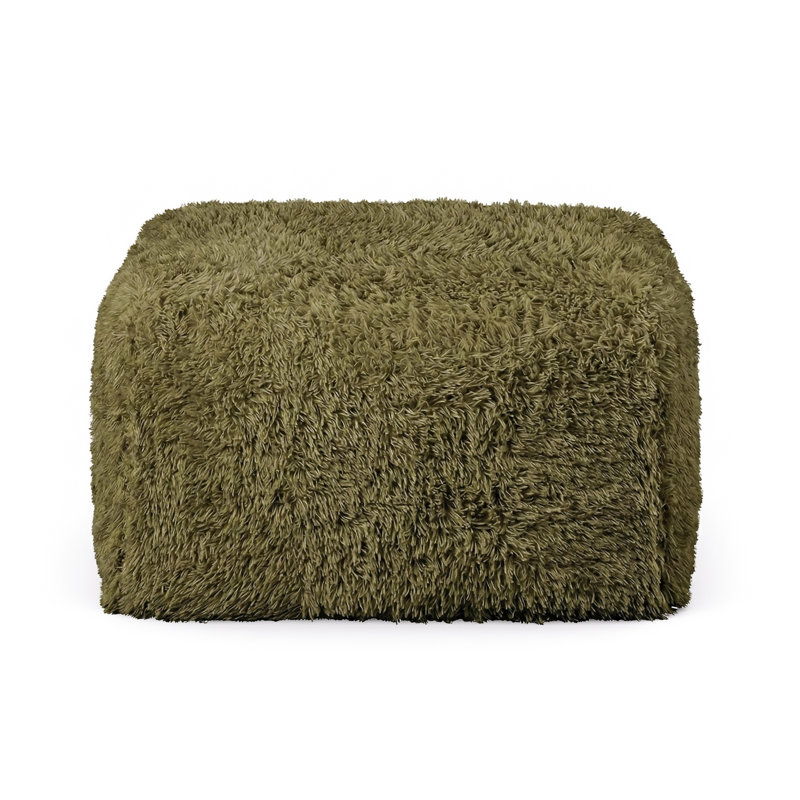 Cathryn Modern Faux Fur Foam Modular Compressed Ottoman, Green