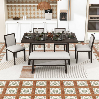 Ensemble de table de salle à manger 6 pièces avec 4 chaises rembourrées et banc