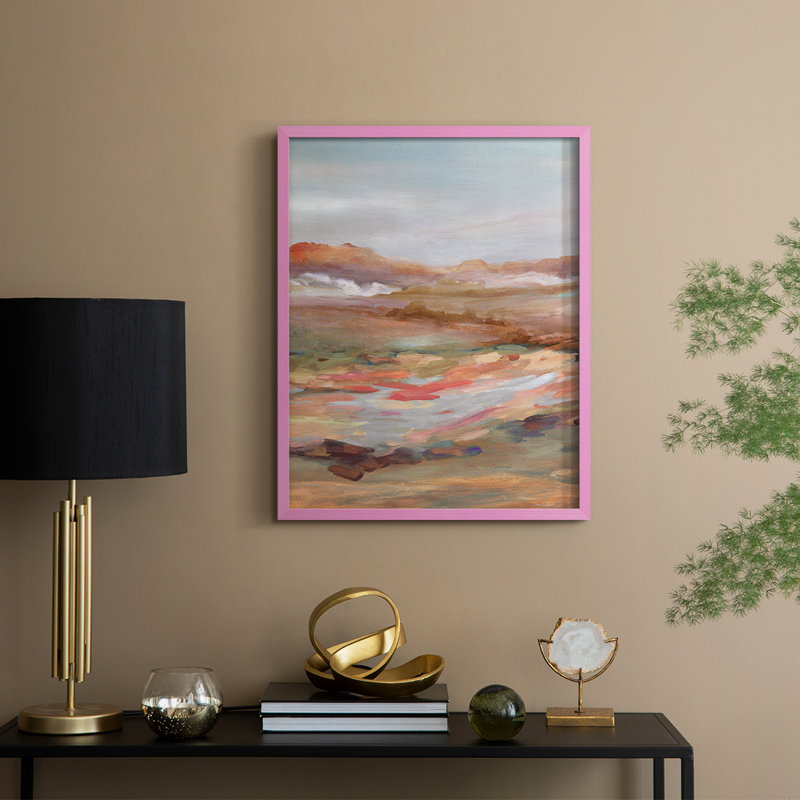 Reproduction encadrée peinte de paysage désertique - bois massif, H 11 po x l 9 po, Rose