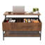 Table basse à plateau relevable de 39,4 po de style campagnard avec rangement caché et tablette inférieure, pieds en acier robustes