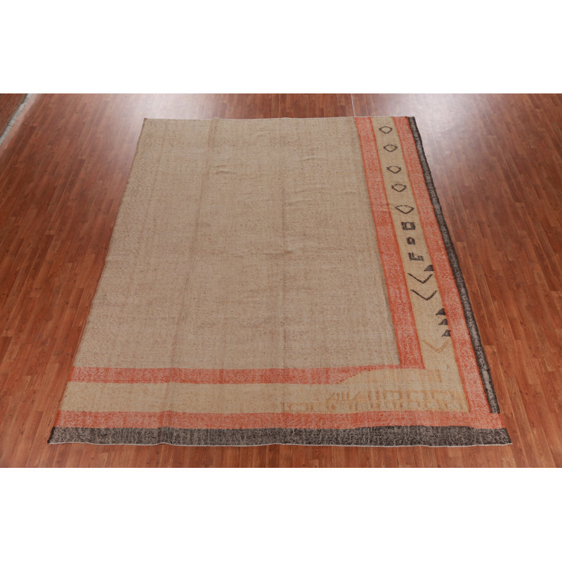 Tapis oriental en jute couleur terre Kilim 9 x 11