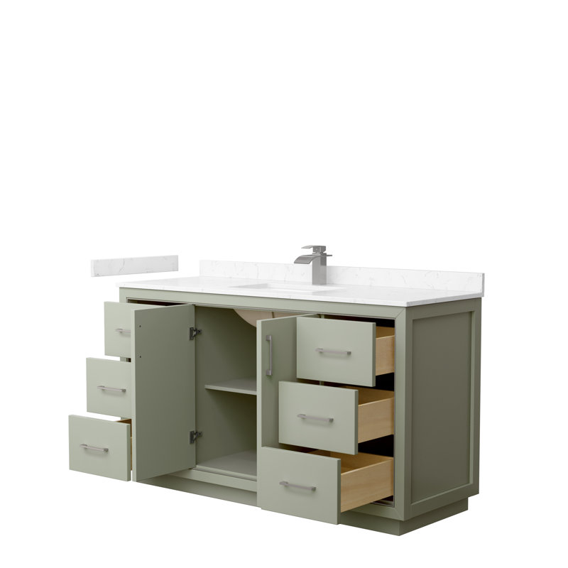 Ensemble de meuble-lavabo simple 60 po Icon, Carrara, Nickel brossé, Vert clair