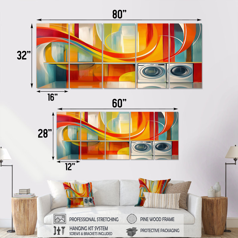 «Orange Fauvist Brights - Laundry Art», ensemble d'art sur toile, H 32 po x l 80 po