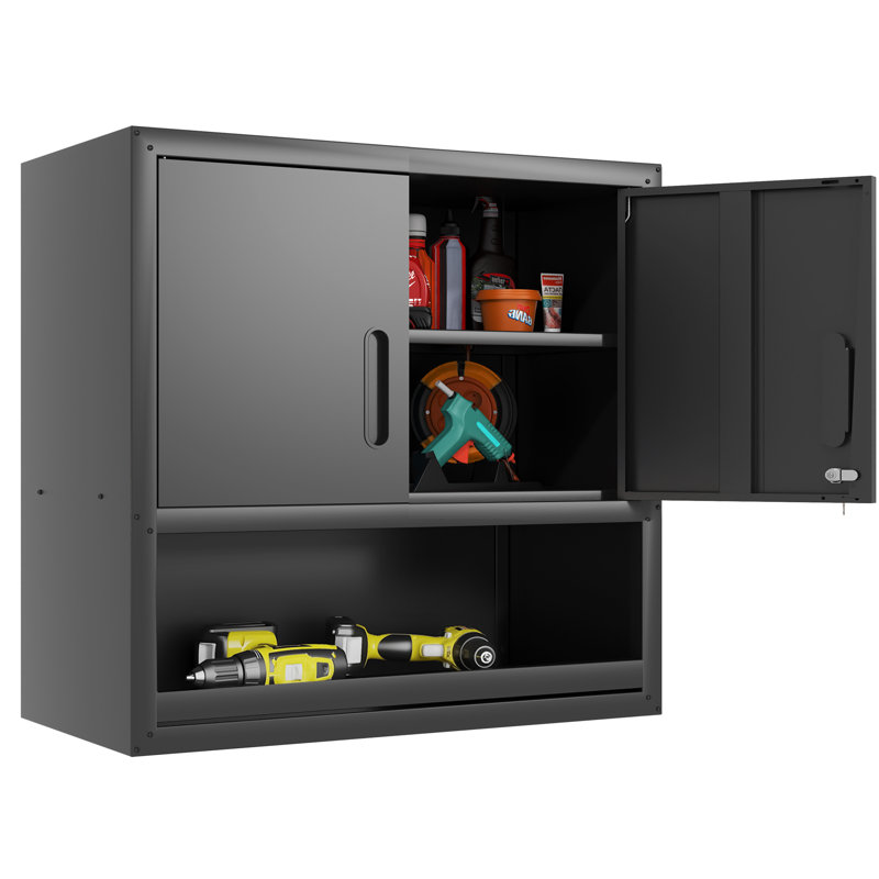 29.5''W Metal Garage Storage Wall Cabinet with Adjustable Shelf, Durable Tool Cabinet, Black