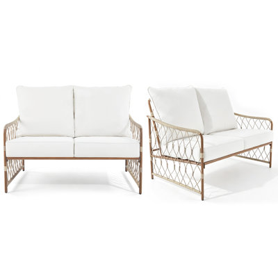 Open Weave Rattan Loveseat With Cushion