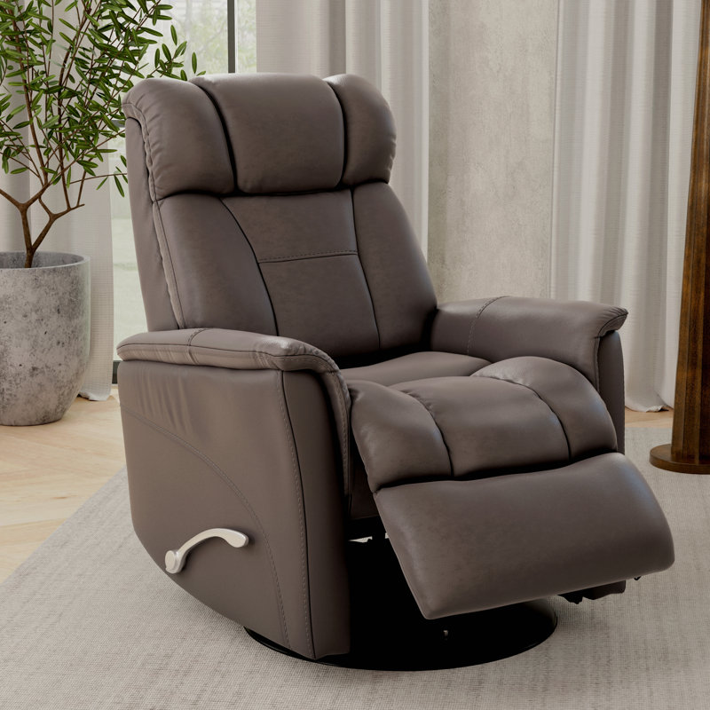 Global Home Swivel Glider Recliner With Manual Adjustable Headrest & Footrest In Faux Leather Bentley, Gray