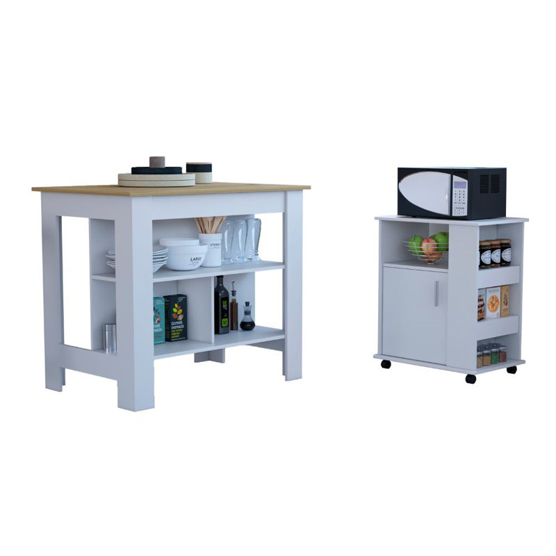 2 Piece Kitchen Set, Kitchen Island + Kitchen Cart