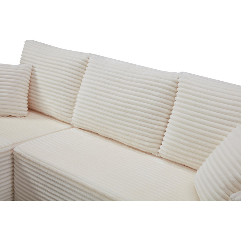Canapé d'angle Cloud 100,39 po avec méridienne en forme de U, canapé modulaire moderne avec assise profonde, combinaison libre, aucun assemblage requis, emballage compressé, ressorts ensachés et mousse, tissu peluche beige (avec forme en L)