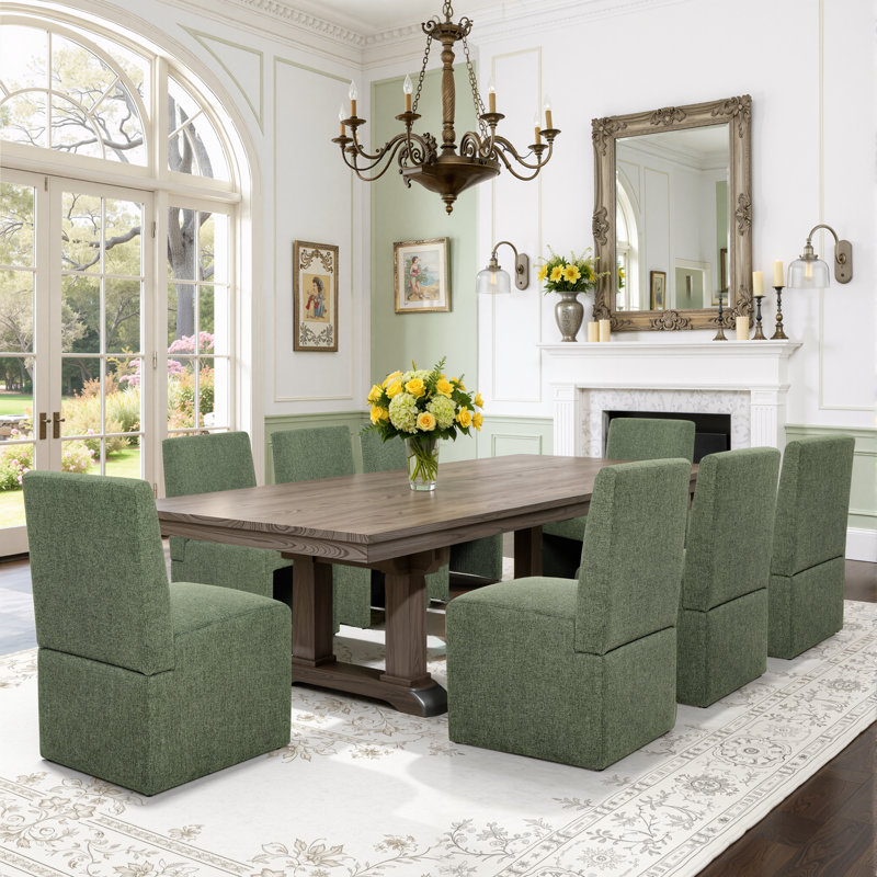 Cindina Luxe Upholstered Modern Fabric Green Dining Chairs With High Back Support & Extra Wide Seat, Green