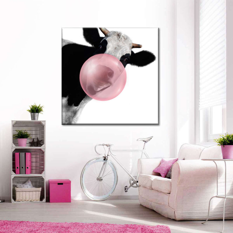 Impression sur toile Bubble Gum Cow, H 10 po x l 10 po x P 1,25 po