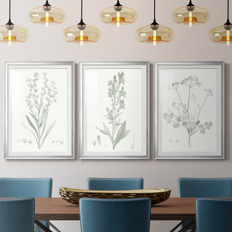 Botanical Study in Sage I - Impression sur mesure encadrée de qualité supérieure - 3 pièces, H 27 po x l 57 po