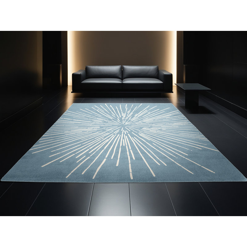 Tapis bleu moderne et contemporain lavable à la machine Williamsbridge du 4 juillet - Reliure bleu ciel, 3 X 5