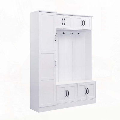 79" Tall Modern Hall Tree with Shoe Storage4 Coat Hooks & Adjustable Shelf for Hallway