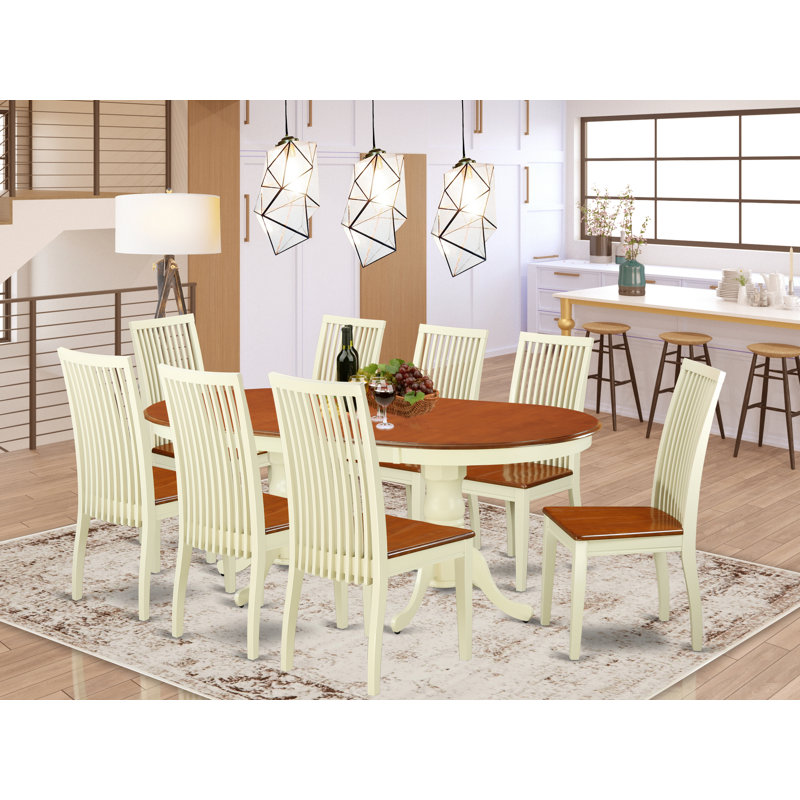 Ensemble de salle à manger extensible Pilcher, 9 pièces : 1 table, 8 chaises