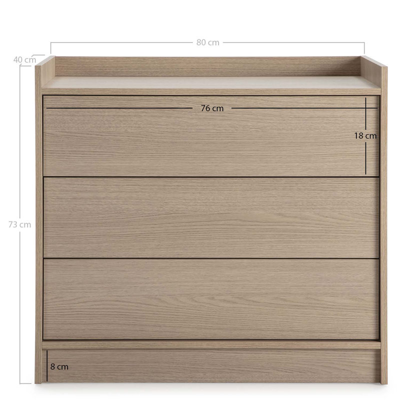 Ferman 3 Drawer 40Cm W Chest of Drawers, Oak